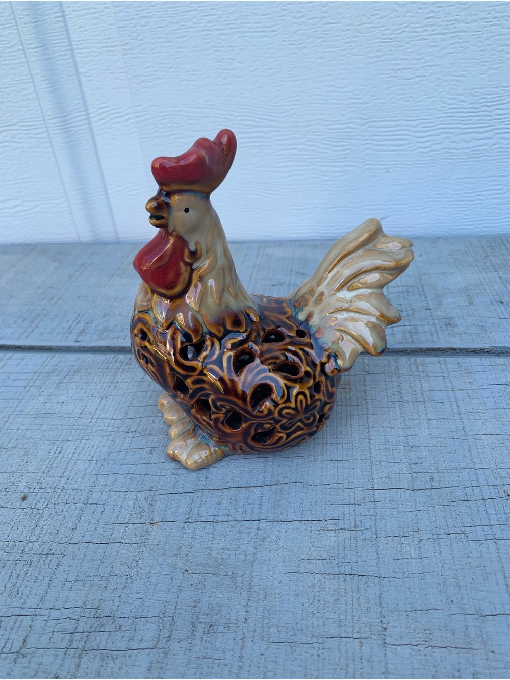 Vintage Ceramic Rooster Tealight Candle Holder Farmhouse Country Kitchen Decor